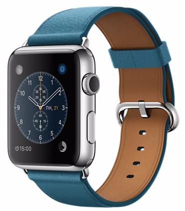 Часы Apple Watch 42 мм, нержавеющая сталь, ремешок цвета «океанская синева» с классической пряжкой