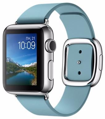 Часы Apple Watch 38 мм, нержавеющая сталь, ремешок цвета «полярная лазурь» с современной пряжкой