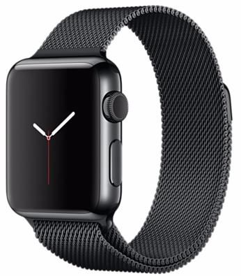 Часы Apple Watch 38 мм, нержавеющая сталь цвета «чёрный космос», миланский сетчатый браслет цвета «чёрный космос»
