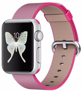Часы Apple Watch Sport 38 мм, серебристый алюминий, ремешок из плетёного нейлона розового цвета
