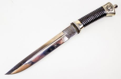Нож Пластунский с резьбой, сталь 95x18, мельхиор