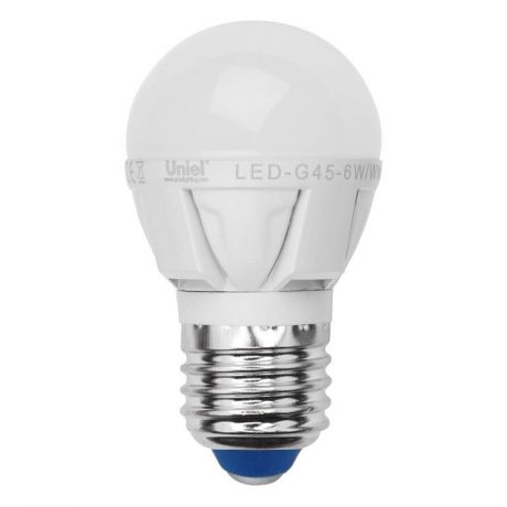 Лампа светодиодная (07906) E27 6W 3000K шар матовый LED-G45-6W/WW/E27/FR ALP01WH