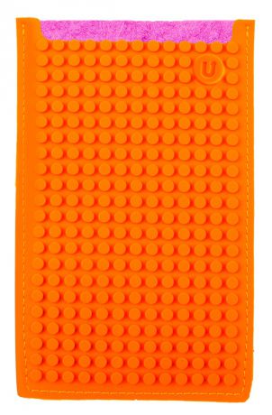 Большой пиксельный универсальный чехол для смартфона (Pixel felt phone pocket) (Фуксия/оранжевый)