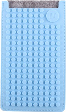 Маленький пиксельный универсальный чехол для смартфона (Pixel felt phone pocket) (Серый/светло-голубой)