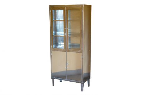 Шкаф медицинский двустворчатый металлический со стеклянными дверями и стеклянными полками в верхней секции ШМ 2-2 (Н)