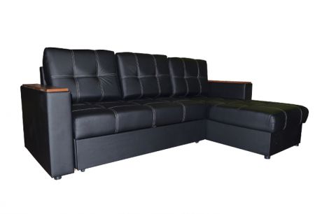 Угловой диван "Атлант" в наличии в обивке кожзам черный матовый угол правый