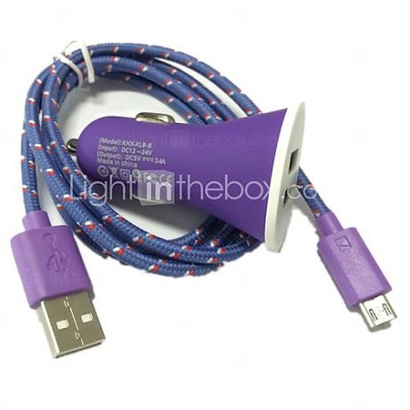 USB Автомобильное зарядное устройство и USB-кабель для Samsung Galaxy S4 S3 i9500 Note 2 (разные цвета), 1M 3.3FT 2-портовый