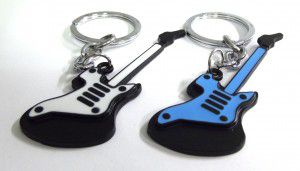 Музыкальный сувенир Брелок для ключей ЭлГитара 7,5 см метал+эмаль (цвет белый,синий)
