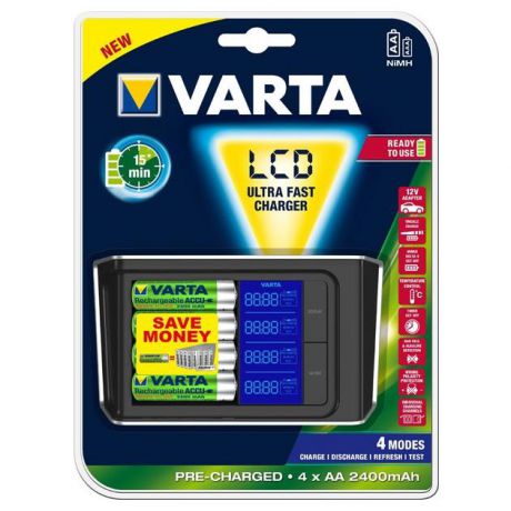 Fast Зарядное устройство VARTA LCD Fast Charger + 4AA 2400 mAh R2U