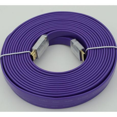 Кабель HDMI Ver.1.4 FLAT Purple jack HDMI(19pin)/HDMI(19pin) (10м) феррит.кольца Позолоченные контакты