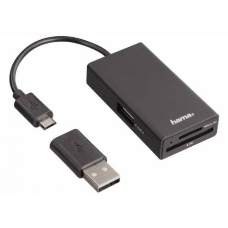 HAMA Разветвитель USB 2.0 Hama OTG Hub/Card/microUSB 2порт. черный (00054141)