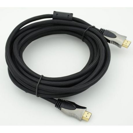 Кабель HDMI Ver.1.4 Gray jack HDMI(19pin)/HDMI(19pin) (5м) феррит.кольца Позолоченные контакты
