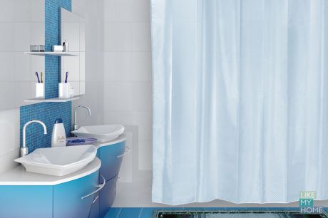 VERRAN Занавеска (штора) для ванной комнаты тканевая 180x180 см Checks blue VERRAN