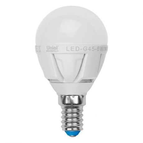 Лампа светодиодная (08140) E14 6W 3000K шар матовый LED-G45-6W/WW/E14/FR ALM01WH