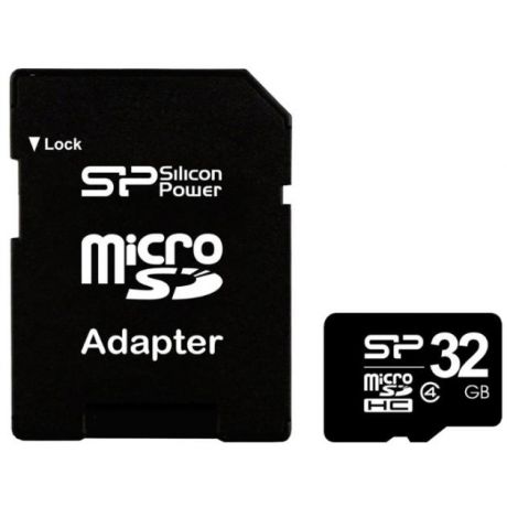 Silicon Power microSDHC 32Gb Silicon Power Class4 + adapter microSDHC, 32Гб, Class 4