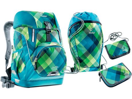 Школьный рюкзак Deuter OneTwo + сумка для сменной обуви, пенал и кошелек ортопедический синий зеленый 20 л 3830015-3216/