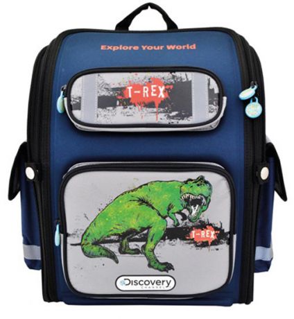 Ранец Action! Discovery T-Rex с рельефной спинкой синий 21 л