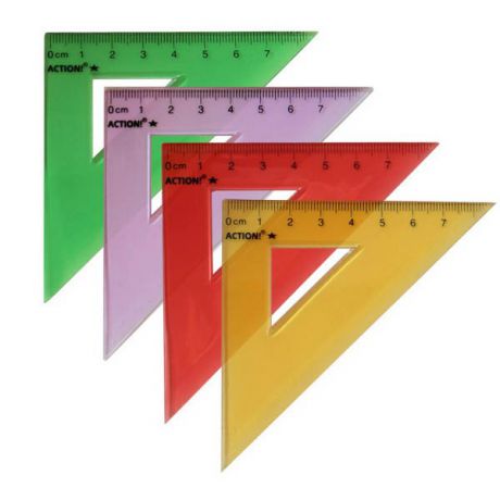 Треугольник 45*, длина 7 см,флюоресцентный,прозрачный,пластиковый,4цв,в инд.пакете с европодвесом apr7/45/tf