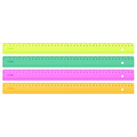 Линейка цветная, флюоресцентная, прозрачная, 4 цв., 40 см лн52