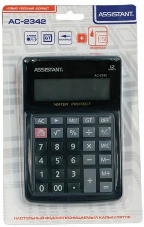 Калькулятор 12-разр., водостойкий, двойное питание, итоговая сумма, разм.158х106х40 мм ac-2342