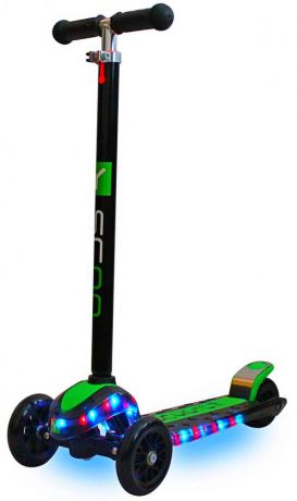 Самокат y-scoo Maxi Laser Show трехколёсный черный/зеленый