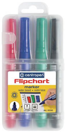 Набор маркеров Centropen Flipchart 2.5 мм 4 шт синий зеленый черный красный 8550/4 Pvc