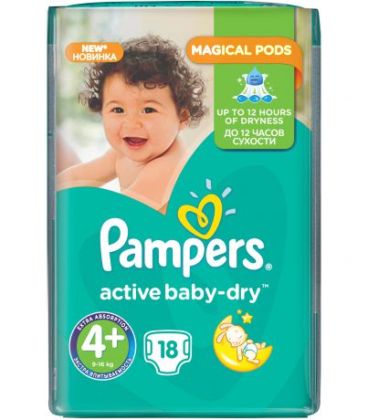 Pampers Active Baby-Dry 9-16 кг 4+ 18 шт.
