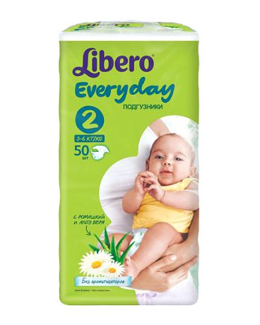 Libero Everyday 2 (3 - 6 кг) с ромашкой и алоэ вера 50 шт