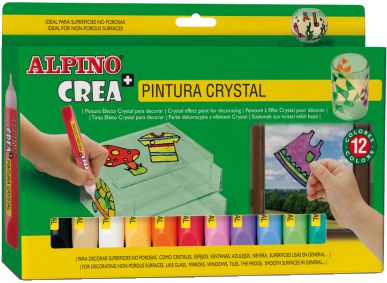 Alpino Crea Crystal Paint с блестками для декорирования 12 цветов + шаблоны и подложки Alpino (Альпино)