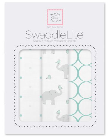 SwaddleDesigns Pastel Elephant and Chickies 3 шт. морской кристалл