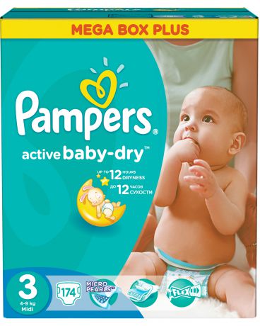 Pampers Active Baby-Dry 5-9 кг 3 174 шт.