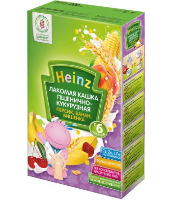 Heinz лакомая пшенично-кукурузная Персик, банан, вишенка 200 г