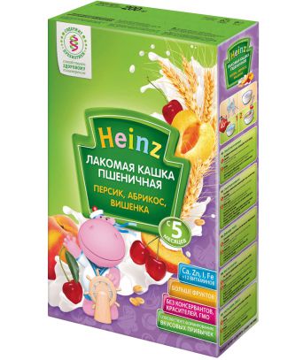 Heinz лакомая пшеничная Персик, абрикос, вишенка 200 г
