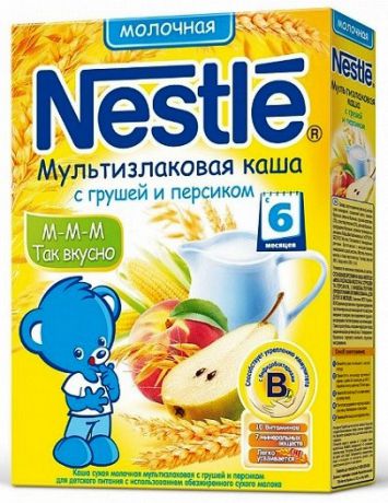 Nestle мультизлаковая с грушей и персиком молочная 250 г