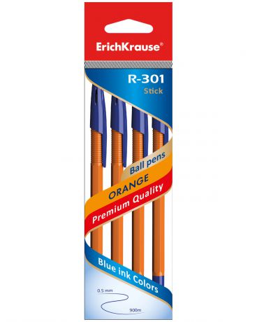 Erich Krause синие шариковые R-301 orange 4 шт