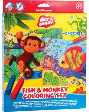 Erich Krause Artberry Coloring Set пластилин мягкий 6 цв + восковые мелки 8 цв + 2 раскраски Fish & Monkey