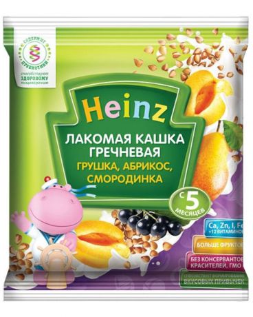 Heinz молочная лакомая гречневая грушка, абрикос, смородинка 30 г