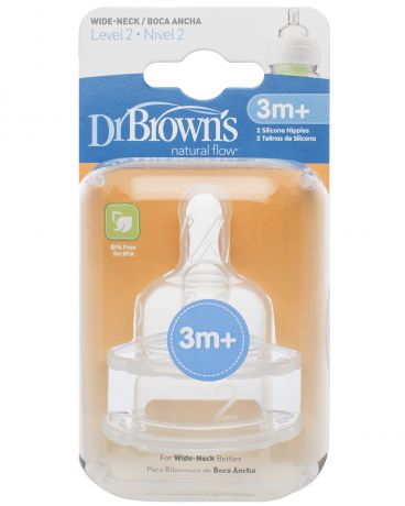Dr.Brown’s Силиконовые соски с широким горлышком 3-6 месяца 2 шт.  Браун (Dr.Browns)