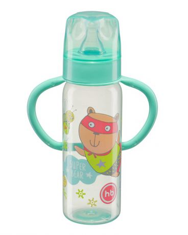 Happy baby Baby Bottle с ручками и силиконовой соской голубая