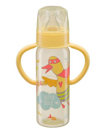 Happy baby Baby Bottle с ручками и силиконовой соской желтая