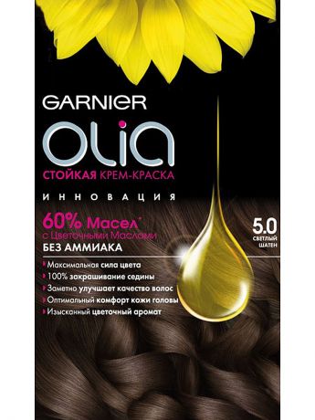 Garnier Стойкая крем-краска для волос "Olia" без аммиака, оттенок 5.0 "Светлый шатен", 160 мл
