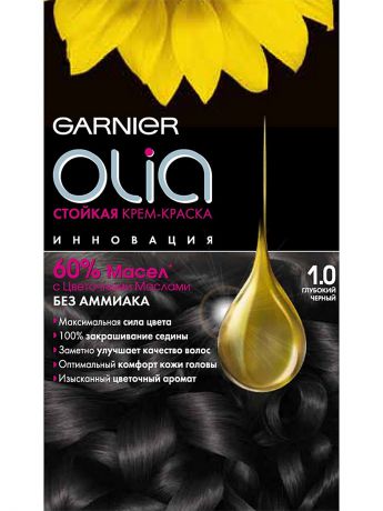 Garnier Стойкая крем-краска для волос "Olia" без аммиака, оттенок 1.0, Глубокий черный, 160 мл