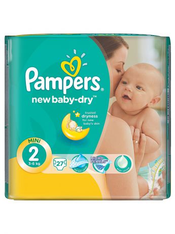 Pampers Подгузники Pampers New Baby-Dry 3-6 кг, 2 размер, 27 шт