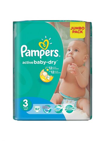 Pampers Подгузники Pampers Active Baby-Dry 4-9 кг, 3 размер, 82 шт