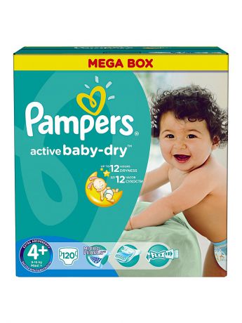 Pampers Подгузники Pampers Active Baby-Dry 9-16 кг, 4+ размер, 120 шт