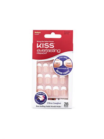 Kiss Набор накладных ногтей с клеем "Ультра стойкий французский маникюр" для классической формы ногтей