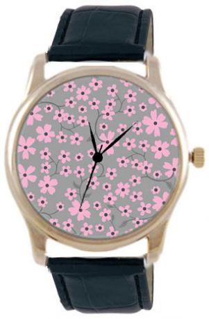 Shot Дизайнерские наручные часы Shot Concept Розовые цветки черн. рем.