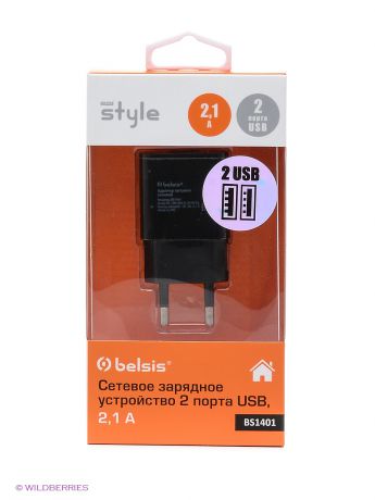 Belsis Сетевое зарядное устройство 2 USB, 2,1 A, черный
