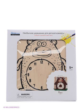 Robotime Часы-конструктор деревянные - Медведь раскраска