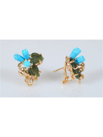 Lotus Jewelry Серьги "Бирюза-нефрит"